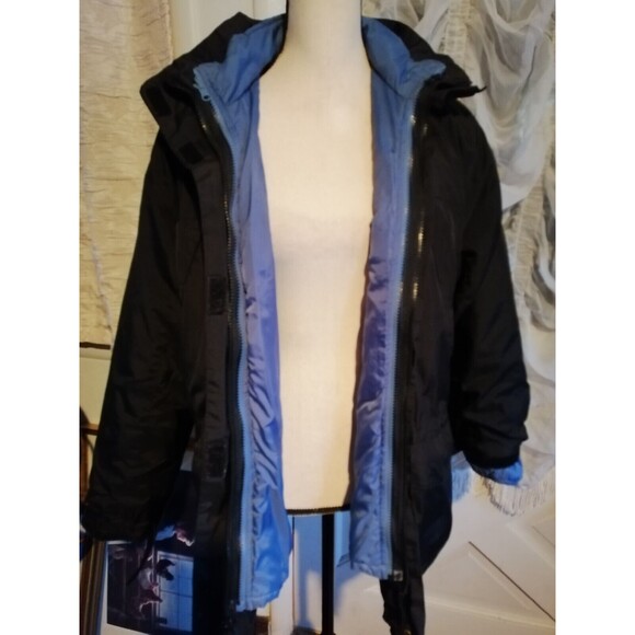 Lands End Women Puffer Coat Jacket Parka Black Blue Small S 6 8 - Picture 1 of 6